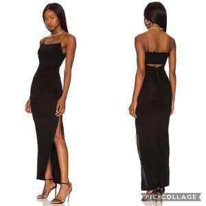 NWT Alice & Olivia Lux Ruched Cutout Maxi Dress Black Women sz 2 Stretch Gown